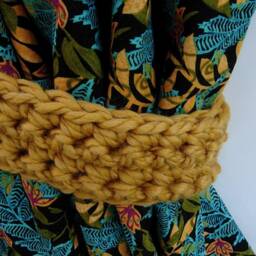 One Pair Of Gold Curtain Tie Backs, Solid Yellow, Mustard Drapery Tiebacks, Wool Blend, Basic, Simple, Crochet Knit, Ships in 5 Biz Days - thumbnail 4