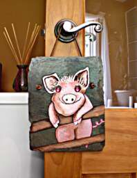 Hand-Painted Pig Slate Wall Decor - Farmhouse Animal Art