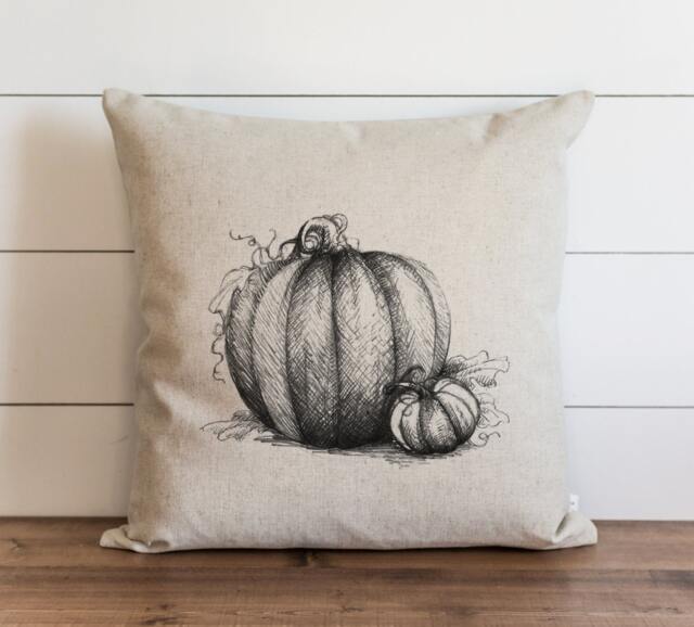 Pumpkin Sketch 20 X Pillow Cover // Fall Autumn Thanksgiving Throw Gift For Her Accent - image 1