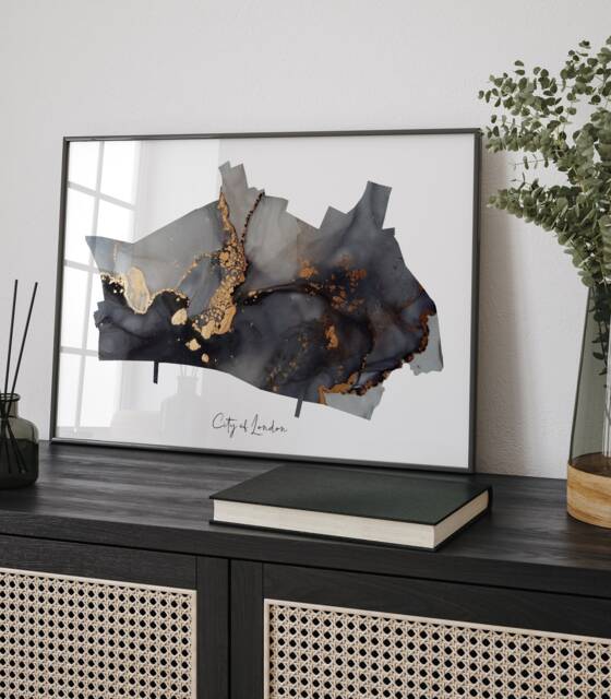 City Of London Map Black & Gold Wall Art Print - England United Kingdom Great Britain - image 1