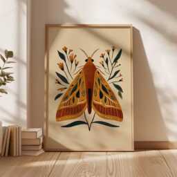 Boho Moth Wall Art Print Botanical Insect Poster Modern Nature Decor Rustic Neutral Illustration Unframed Minimalist Artwork - thumbnail 3