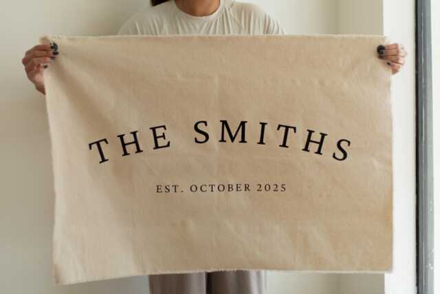 Personalized Last Name Canvas Banner - Custom Wedding Family Sign Established Date Wall Hanging & Anniversary Gift - image 1