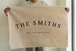 Personalized Last Name Canvas Banner - Custom Wedding Family Sign Established Date Wall Hanging & Anniversary Gift - thumbnail 1