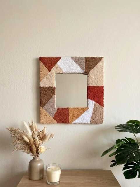 Handmade Punch Needle Mirror, Tufted Boho Wall Decor - 25 cm - image 1