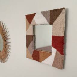 Handmade Punch Needle Mirror, Tufted Boho Wall Decor - 25 cm - thumbnail 4