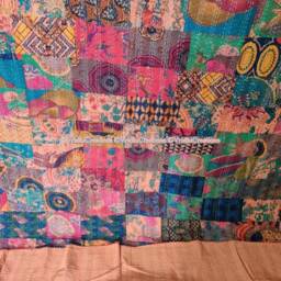 Handmade Kantha Quilt Vintage Boho Patchwork Bedspread - thumbnail 3