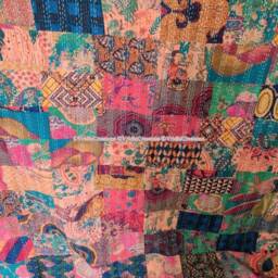 Handmade Kantha Quilt Vintage Boho Patchwork Bedspread - thumbnail 2