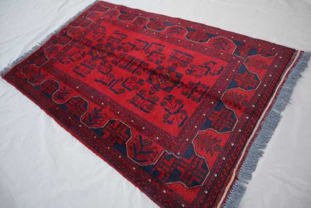3x5 Red Vintage Afghan Rug - Handmade Wool Tribal Turkmen Bukhara Design Oriental Khal Mohammedi Office, Kitchen, Bedroom - image 1