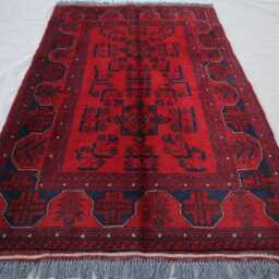 3x5 Red Vintage Afghan Rug - Handmade Wool Tribal Turkmen Bukhara Design Oriental Khal Mohammedi Office, Kitchen, Bedroom - thumbnail 2