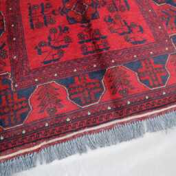 3x5 Red Vintage Afghan Rug - Handmade Wool Tribal Turkmen Bukhara Design Oriental Khal Mohammedi Office, Kitchen, Bedroom - thumbnail 3
