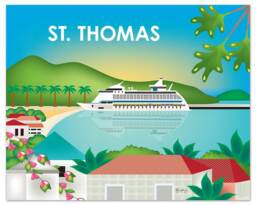 St. Thomas Skyline Print, Wall Art, Travel Us Virgin Island, Caribbean - Style E8-O-St-Thom - thumbnail 1