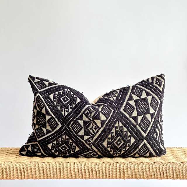 Black Neutral Tribal Hemp Hand Woven Natural Dye Color Lumbar Pillow Cover - image 1