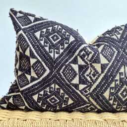 Black Neutral Tribal Hemp Hand Woven Natural Dye Color Lumbar Pillow Cover - thumbnail 2