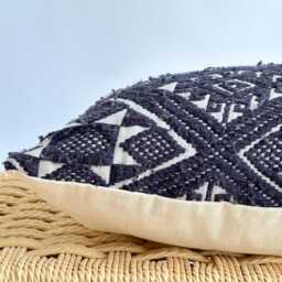Black Neutral Tribal Hemp Hand Woven Natural Dye Color Lumbar Pillow Cover - thumbnail 3
