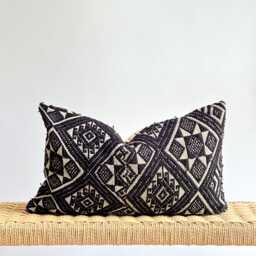Black Neutral Tribal Hemp Hand Woven Natural Dye Color Lumbar Pillow Cover - thumbnail 1