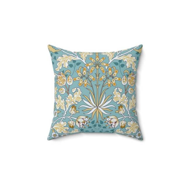 William Morris Pillow Cover - Soft Faux Suede Fabric Golden Blue Flower Design Pattern Pretty Pastel Floral Cushion Decor - image 1