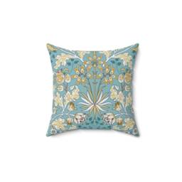William Morris Pillow Cover - Soft Faux Suede Fabric Golden Blue Flower Design Pattern Pretty Pastel Floral Cushion Decor - thumbnail 1