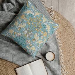 William Morris Pillow Cover - Soft Faux Suede Fabric Golden Blue Flower Design Pattern Pretty Pastel Floral Cushion Decor - thumbnail 3