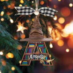 Personalized Christmas Alphabet Ornament, Bookish Wooden Ornament - thumbnail 1