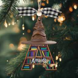 Personalized Christmas Alphabet Ornament, Bookish Wooden Ornament - thumbnail 2
