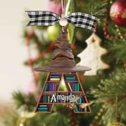 Personalized Christmas Alphabet Ornament, Bookish Wooden Ornament - thumbnail 3