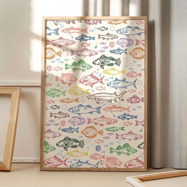 Fish Art Canvas Poster, Kitchen Wall Art, Cartoon Aesthetic Decor, Retro Home Printed Gift - image 1