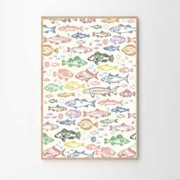 Fish Art Canvas Poster, Kitchen Wall Art, Cartoon Aesthetic Decor, Retro Home Printed Gift - thumbnail 2