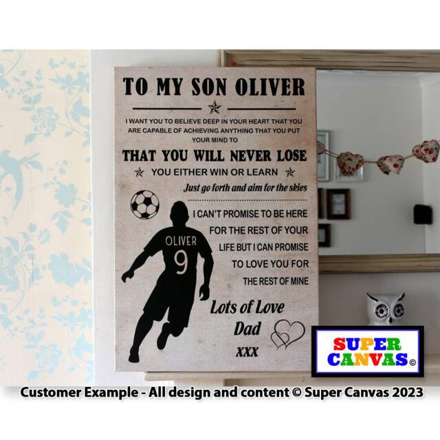Happy Birthday Son Football Theme Custom Word Art Footballer Picture Wall Framed Canvas Print Teen Gift Present - image 1