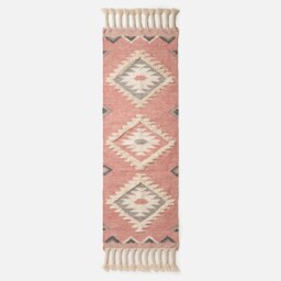 Luxury Handwoven Pink Kilim Rug Geometric Wool Cotton Rug With Tassels - thumbnail 3