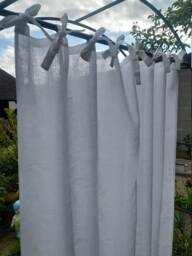 White Linen Curtain Panel, Semi Sheer Tie Top, Farmhouse Window Decor - thumbnail 1