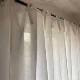 White Linen Curtain Panel, Semi Sheer Tie Top, Farmhouse Window Decor - thumbnail 3