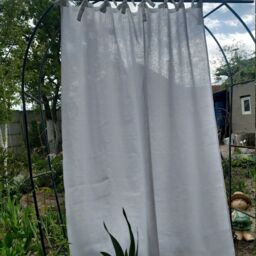 White Linen Curtain Panel, Semi Sheer Tie Top, Farmhouse Window Decor - thumbnail 2