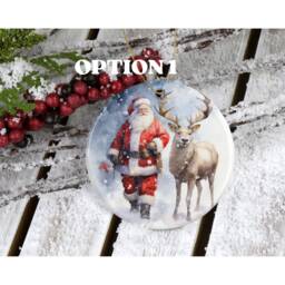 Santa & Rudolph Ceramic Christmas Tree Ornament Personalized Keepsake