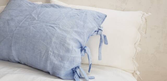 Linen Pillowcase With Ribbon Bow Ties - Sky Blue New Home Owners Gift - image 1
