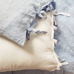 Linen Pillowcase With Ribbon Bow Ties - Sky Blue New Home Owners Gift - thumbnail 3