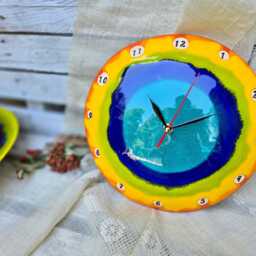 Colorful Ceramic Wall Clock - Handmade Rainbow Art Clock, Modern Home Decor - thumbnail 3