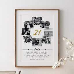 Personalised 21St Birthday Photo Collage Print Keepsake, Polaroid Style Frame - thumbnail 2