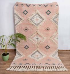 Soft Pink Moroccan Bohemian Hand Woven Wool Rug, Boho Rugs, #as-1 - thumbnail 1