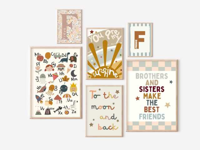 Set Of Personalised Sibling Gallery Wall Prints For A Shared Playroom, Bedroom Or Nursery - Prints Only - image 1