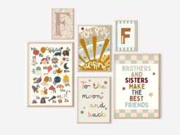 Set Of Personalised Sibling Gallery Wall Prints For A Shared Playroom, Bedroom Or Nursery - Prints Only - thumbnail 1