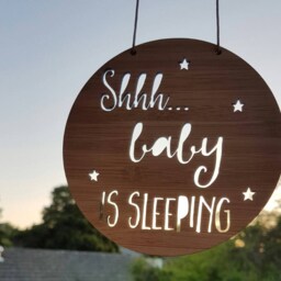 Shhh Baby Is Sleeping Personalised Wooden Bamboo Door/Wall Hanging-Custom-Lasercut-Plaque-Baby Shower-Baby Gift-Newborn - thumbnail 2