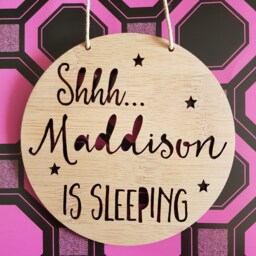 Shhh Baby Is Sleeping Personalised Wooden Bamboo Door/Wall Hanging-Custom-Lasercut-Plaque-Baby Shower-Baby Gift-Newborn - thumbnail 3
