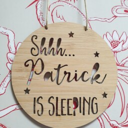 Shhh Baby Is Sleeping Personalised Wooden Bamboo Door/Wall Hanging-Custom-Lasercut-Plaque-Baby Shower-Baby Gift-Newborn - thumbnail 4