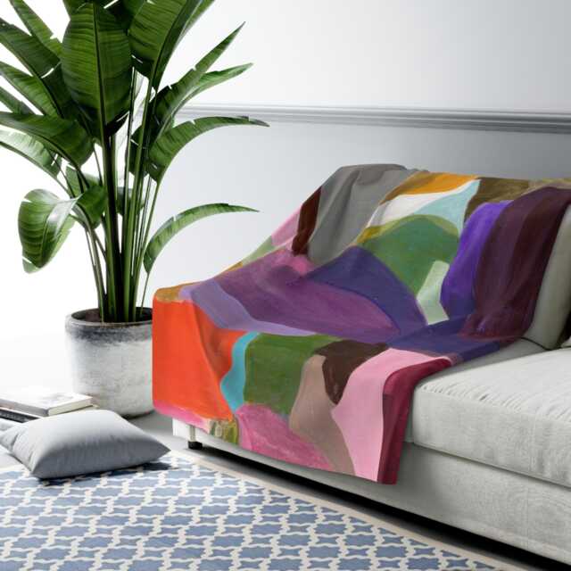 Abstract Sherpa Fleece Blanket Colorful Original Art Modern Throw - image 1