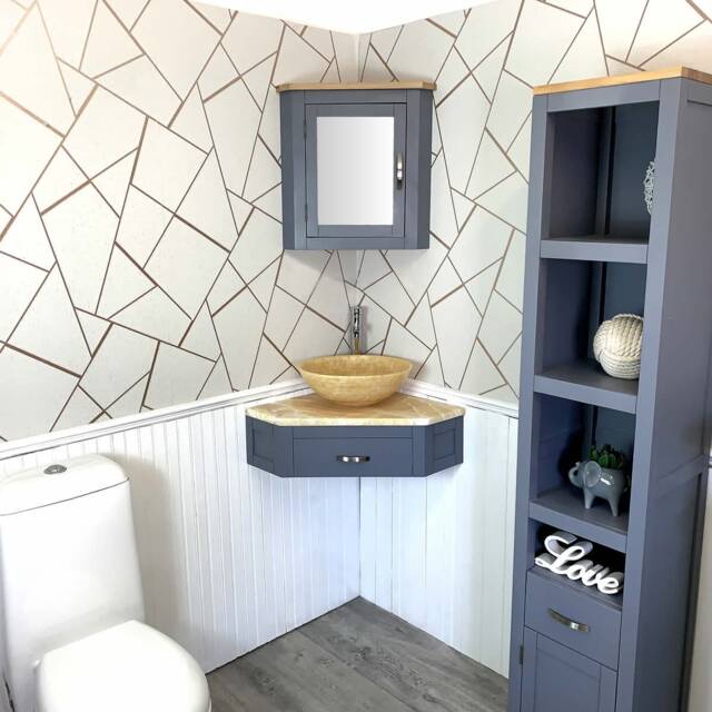 Grey Painted Bathroom Vanity Unit Corner Wash Stand Onyx & Basin 501Wggo025Go - image 1