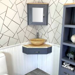 Grey Painted Bathroom Vanity Unit Corner Wash Stand Onyx & Basin 501Wggo025Go - thumbnail 2
