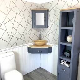 Grey Painted Bathroom Vanity Unit Corner Wash Stand Onyx & Basin 501Wggo025Go