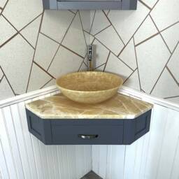 Grey Painted Bathroom Vanity Unit Corner Wash Stand Onyx & Basin 501Wggo025Go - thumbnail 3