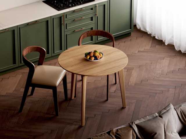 Modern Round Dining Table - Solid Oak Dining Table Small Kitchen Wood Compact Scandi - image 1