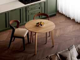 Modern Round Dining Table - Solid Oak Dining Table Small Kitchen Wood Compact Scandi - thumbnail 1